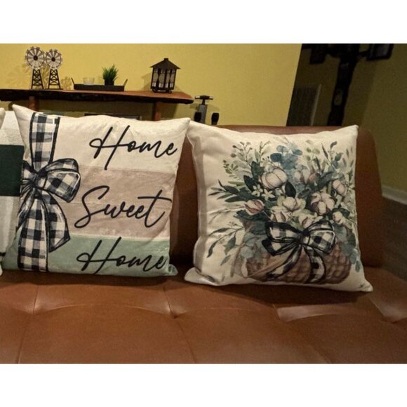 Farmhouse Decorative Throw Pillow Covers Spring Decor Floral Accent Cases 20x20 - Picture 7 of 9